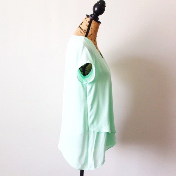 Kate & Mallory Small Mint Green Chiffon Short Sleeve Blouse - Picture 6 of 8
